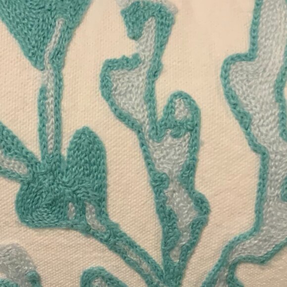 Decorative Fringe Square Pillow with Sea Coral Reef Design 100% Cotton - Picture 4 of 9